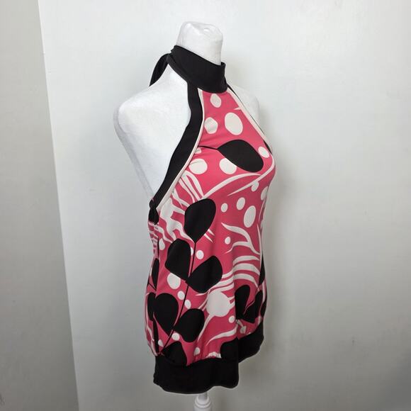 Speechless Pink Cream Brown Y2K Halter Neck Tie Cute Girly Tank Blouse Size S - Picture 2 of 5